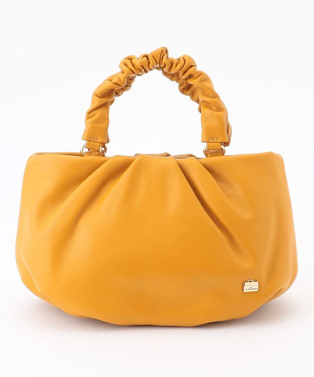 LA BAGAGERIE シープレザー ギャザーハンドル2wayラウンドトートバッグ マスタード