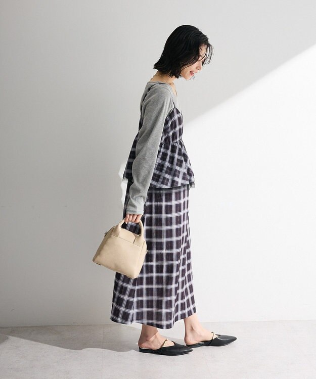 Green Parks ペプラムチェックキャミワンピース Black