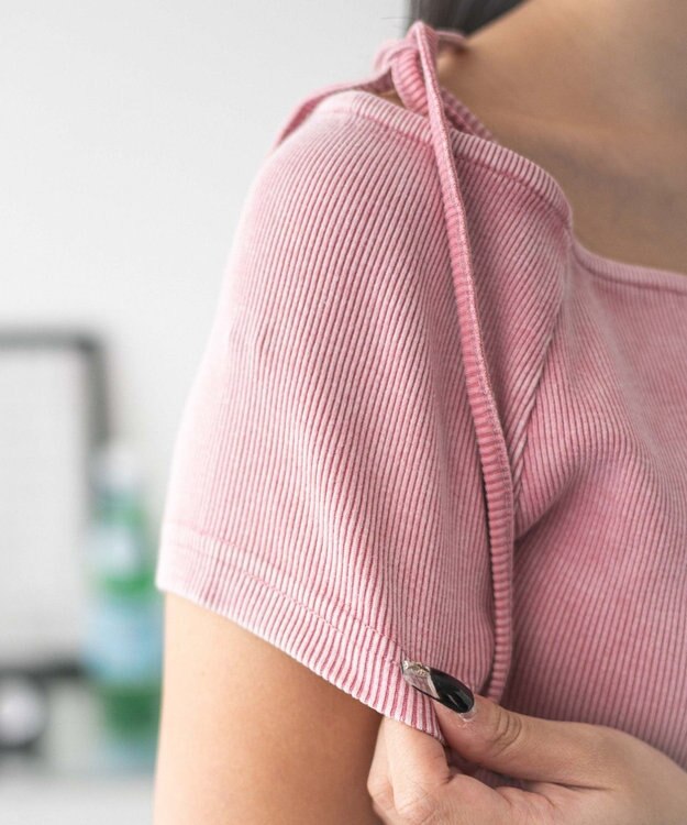 WEGO ヴィンテージウォッシュオフショルちびT ライトピンク