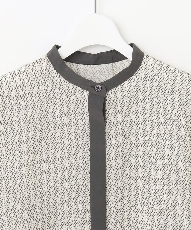 自由区 【セットアップ対応・洗える】モノグラムプリント ブラウス ベージュ×スレート