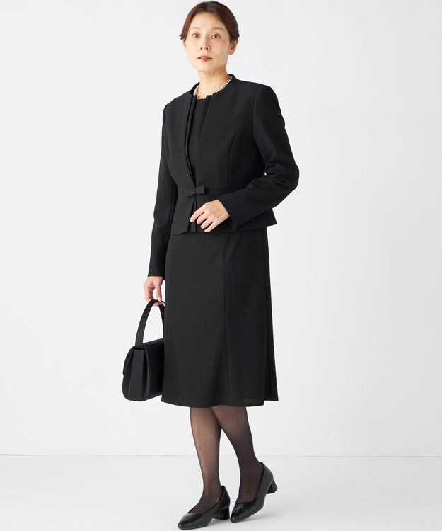 自由区 FORMAL 【ウォッシャブル対応】ドビーボーダーリボン ジャケット+ワンピース ブラック系