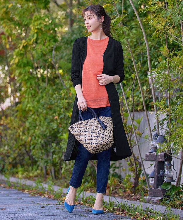 Tiaclasse 【インナーセット・洗える】ボーダー編みシアーニットアンサンブル ピンク