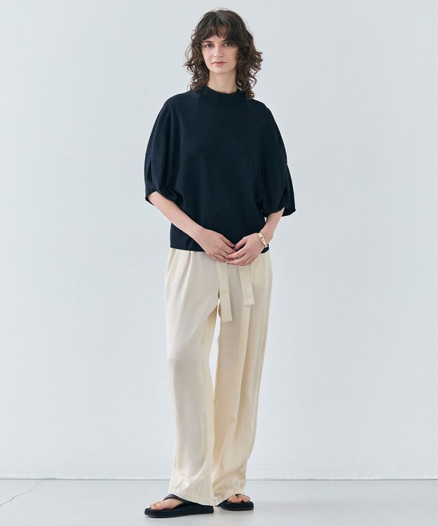 BEIGE， 【洗える】NADIA / ボリュームスリーブ半袖ボトルネックニット Navy