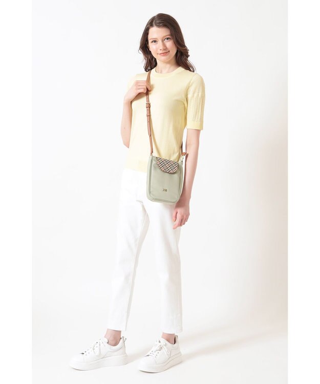 DAKS ナイロン×牛革 ハウスチェック 縦型ショルダーバッグ シーグラス
