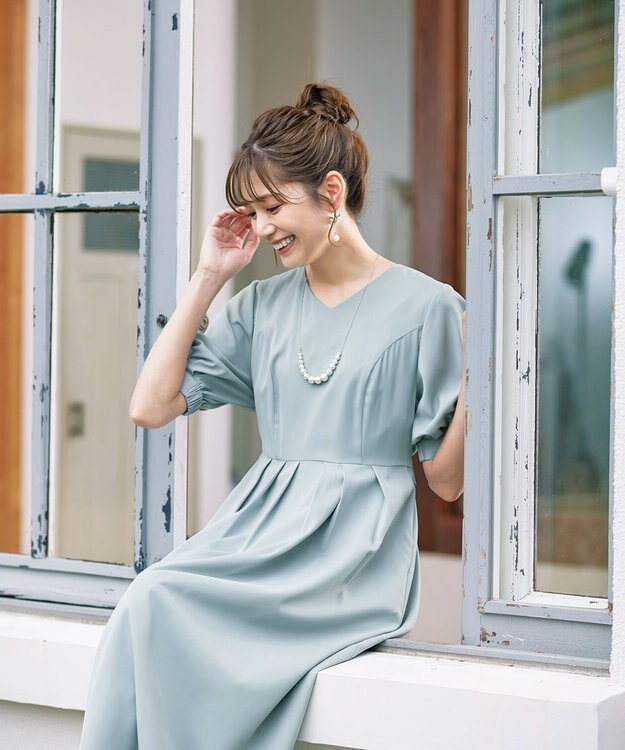 Tiaclasse L 【洗える】パフスリーブワンピース ミント