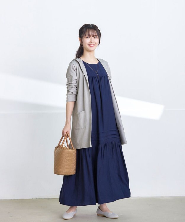 Tiaclasse 【洗える】ピンタックロングワンピース ネイビー