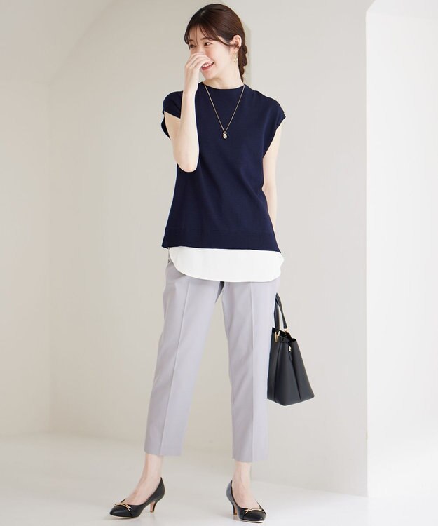 ANY SIS S 【洗える】フレンチスリーブシャツテール ニット ネイビー