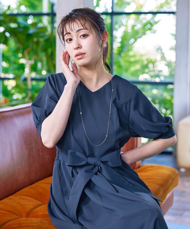 Tiaclasse 【洗える】パフスリーブワンピース ダークブルー