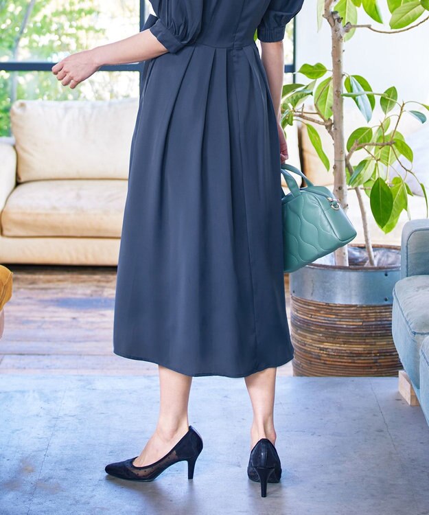 Tiaclasse L 【洗える】パフスリーブワンピース ダークブルー