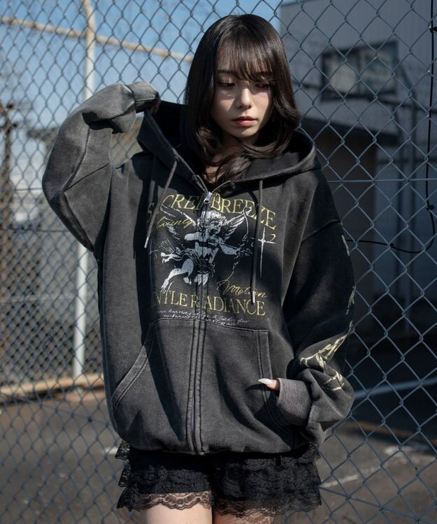 WEGO 【ユニセックス着用ITEM】ブリーチグラフィックZIPパーカー 柄3