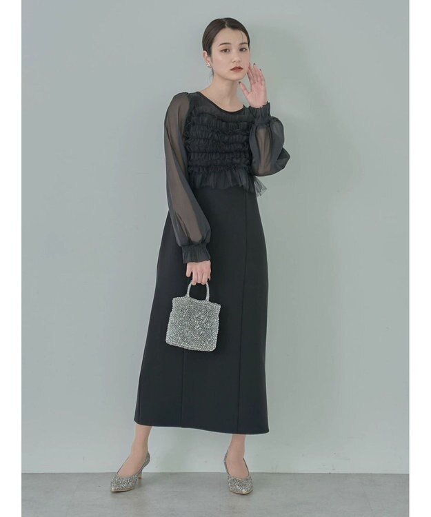 earth music&ecology ＳＥＴ２点チュールキャミ付きドッキングワンピース Black