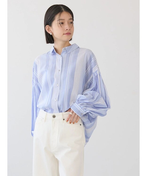 AMERICAN HOLIC ＵＶカット／接触冷感ギャザースリーブブラウス　 Stripe