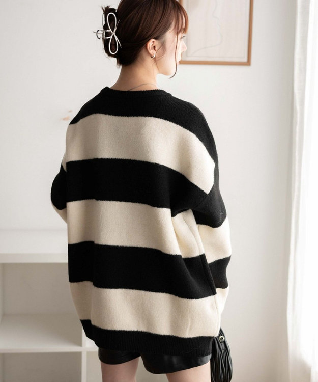 WEGO ボーダーフラッフィービッグニット ブラックボーダー