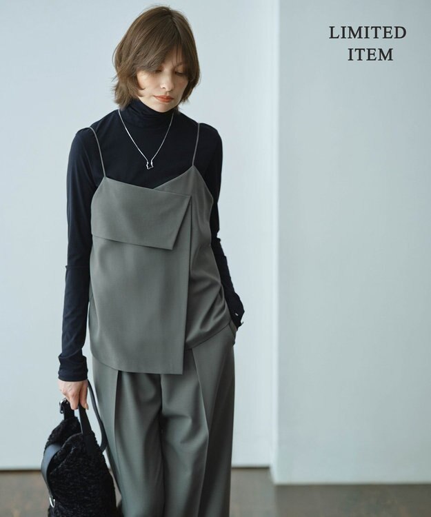 ICB L 【WEB限定・UVカット・洗える】ウール2WAYストレッチ キャミソールブラウス スモークグリーン系