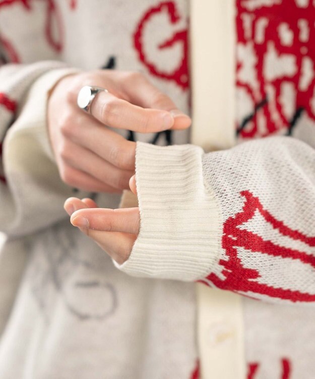 WEGO リラックスフィットパターンカーディガン ホワイト