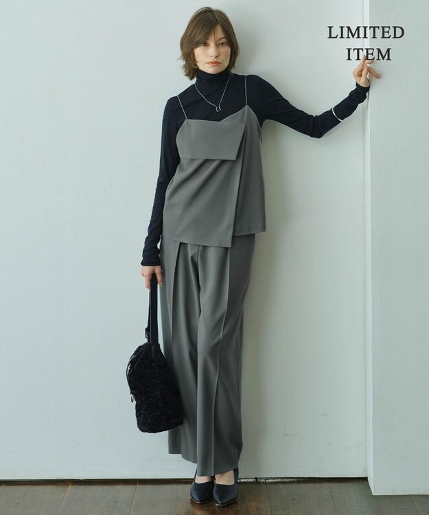 ICB L 【WEB限定・UVカット・洗える】ウール2WAYストレッチ キャミソールブラウス スモークグリーン系