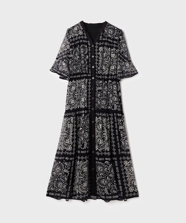 GRACE CONTINENTAL ペイズリーカレイドプリントワンピース ブラック