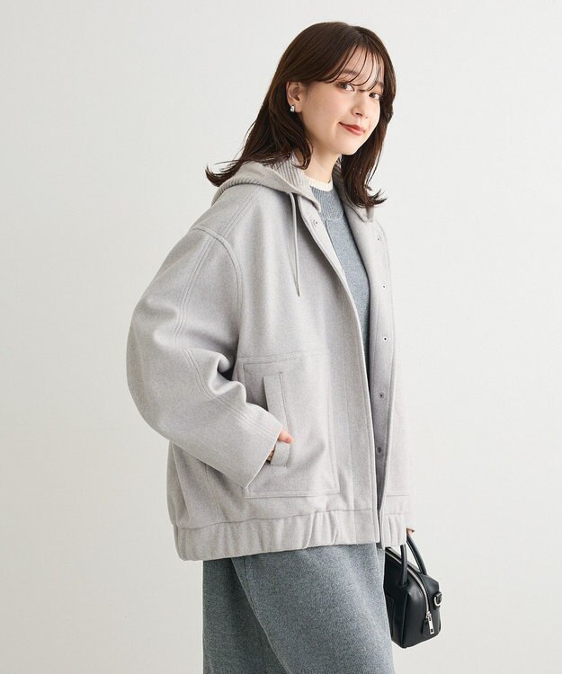 Green Parks ニットフード付きウーリーブルゾン Gray Mixture