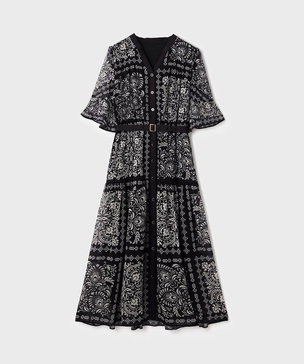 GRACE CONTINENTAL ペイズリーカレイドプリントワンピース ブラック