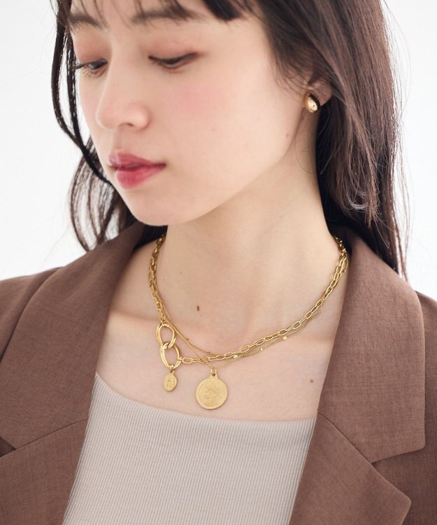 earth music&ecology 【ステンレス】コインモチーフ３連ネックレス Gold