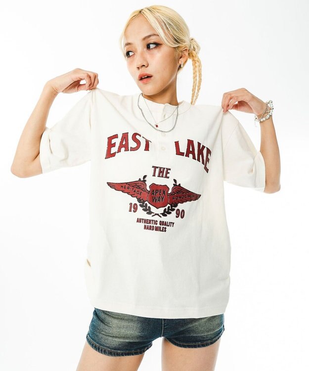 WEGO 【ユニセックス着用ITEM】グラフィックヘンリーネックT（SS） オフホワイト