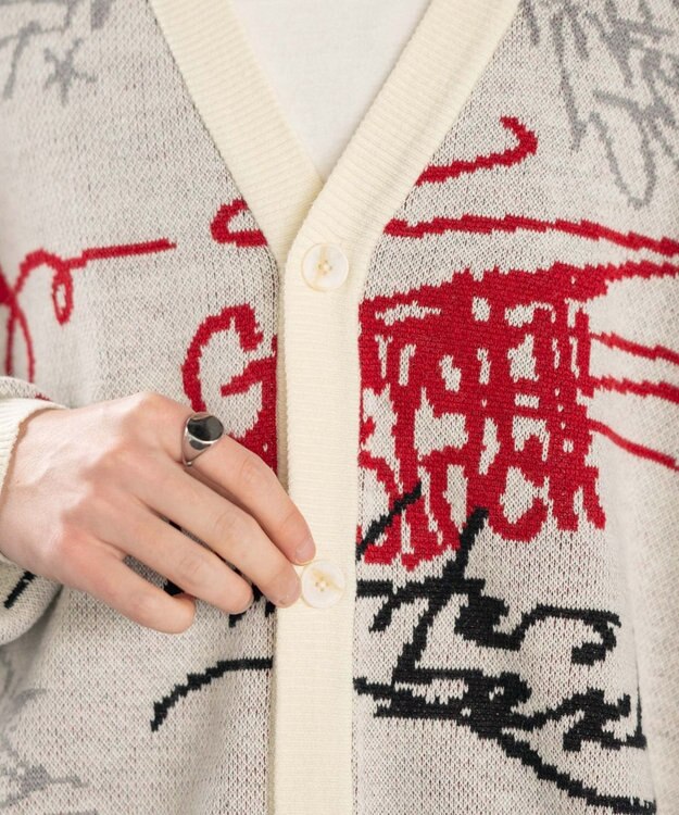 WEGO リラックスフィットパターンカーディガン ホワイト