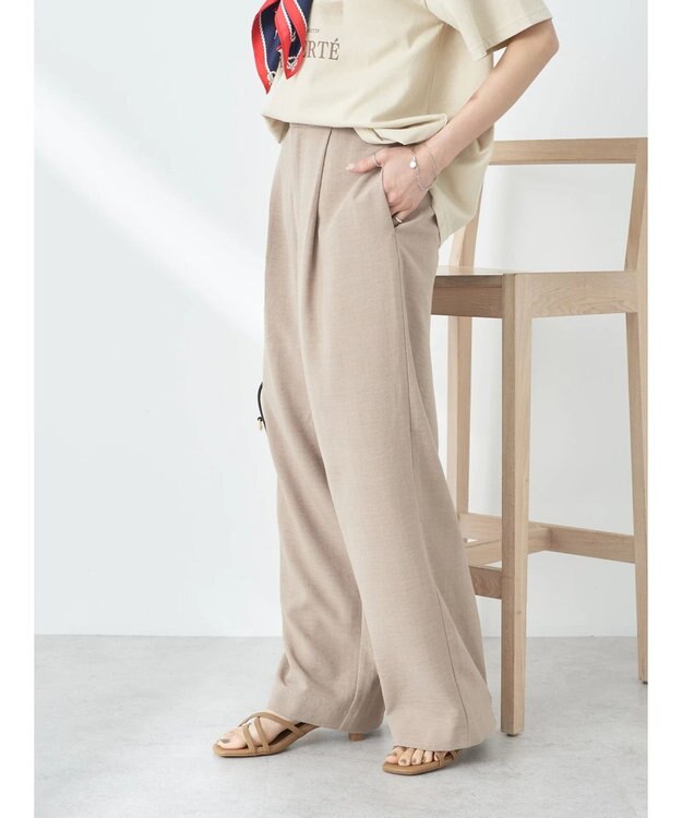 earth music&ecology タックワイドパンツ Beige