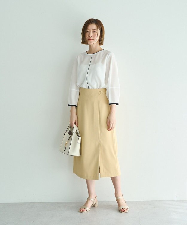 YECCA VECCA 配色パイピングブラウス Off White