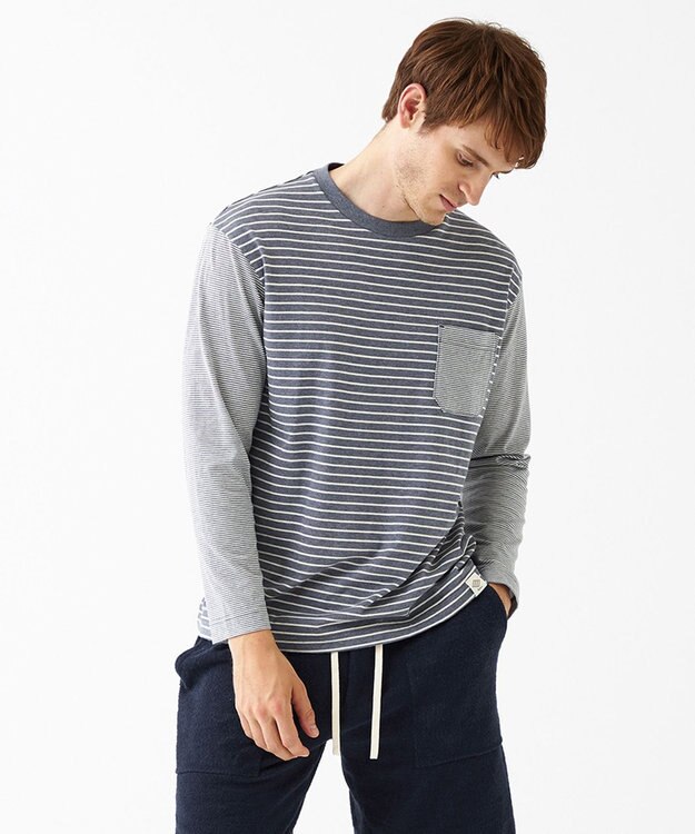 JOSEPH ABBOUD MOUNTAIN 【SPACE／UNISEX】OGコットンボーダークレイジー  カットソー ダルブルー系2