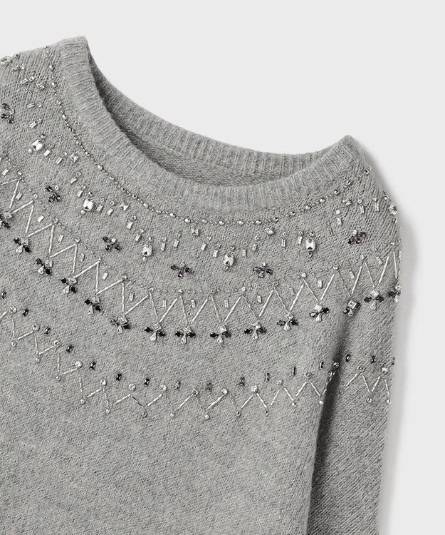 GRACE CONTINENTAL フェアアイル刺繍ニットトップ グレー