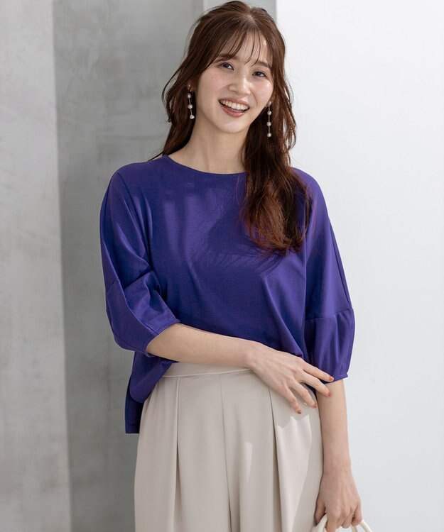 ANY SIS S 【撥水・汗ジミ防止・UVケア・洗える】スーピマスムース クロップド Tシャツ ダークブルー