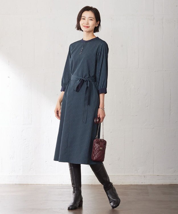 J.PRESS LADIES 【洗える】シュリンクデシン ジオメトリックプリント ワンピース ダークグリーン系5