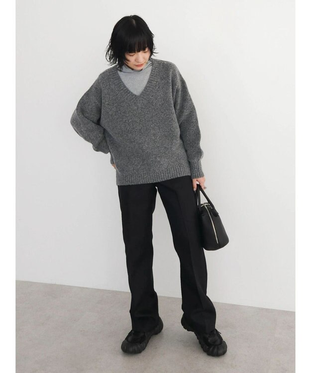 Green Parks ＭｉｘカラーＶネックニットプルオーバー Charcoal Gray