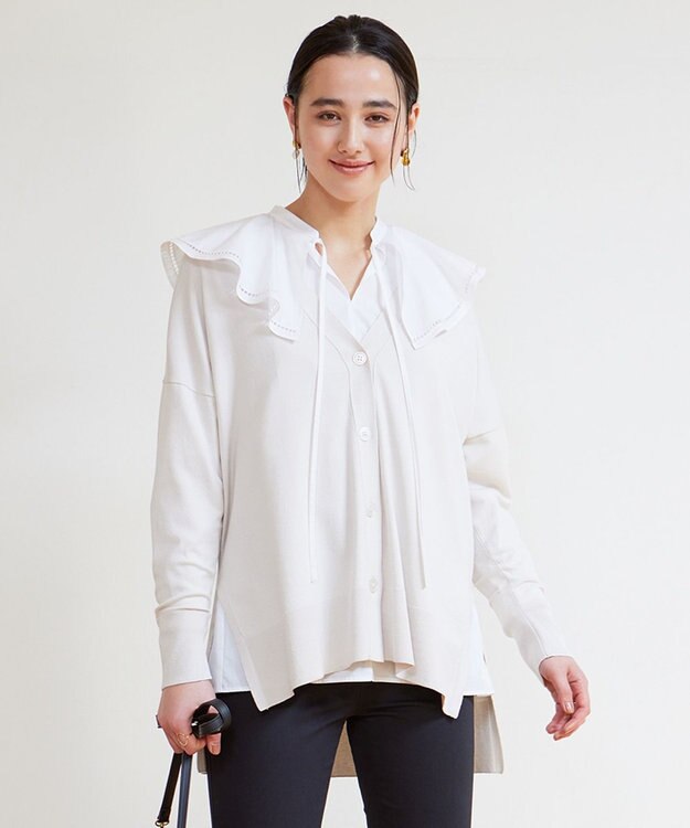 UNFILO 【抗菌防臭】スタイルアップニット NEW カーディガン アイボリー