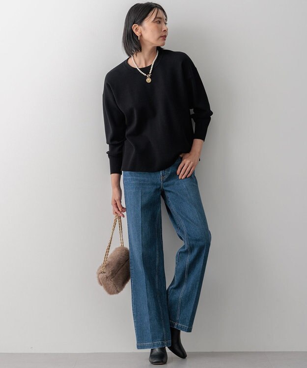 23区 【洗える】ヴィスコースストレッチ ミラノリブ ニット ブラック系