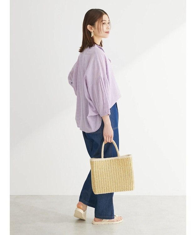 Green Parks インド綿 SET２点 刺繍７分丈ブラウス＋タンクトップ Purple