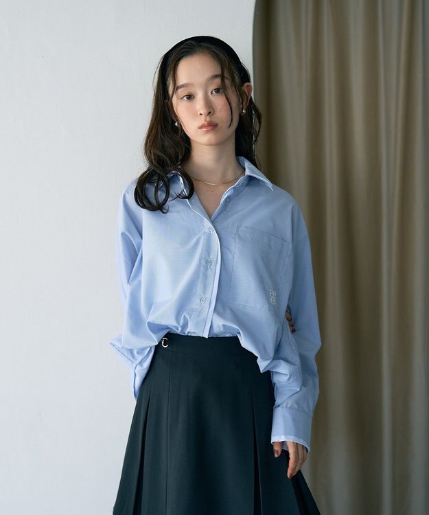 earth music&ecology レイヤードストライプシャツ Sax