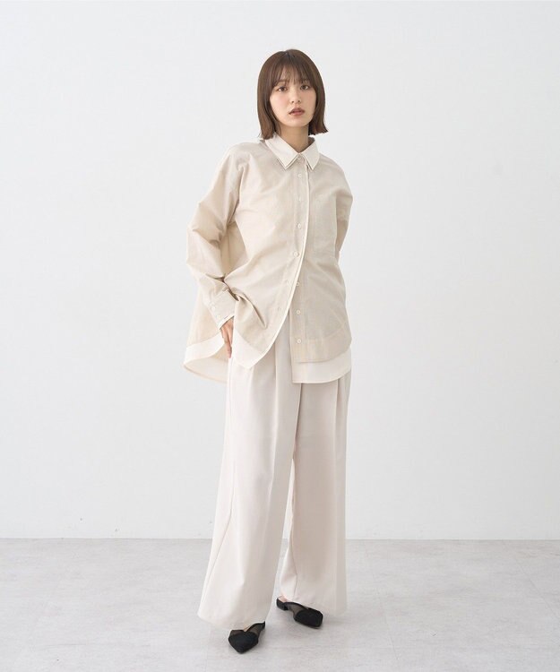 earth music&ecology レイヤードストライプシャツ Beige