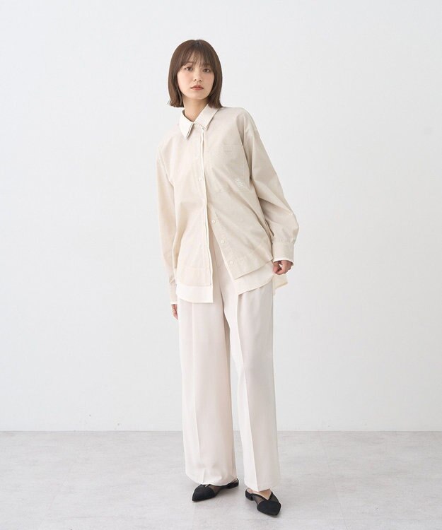 earth music&ecology レイヤードストライプシャツ Beige