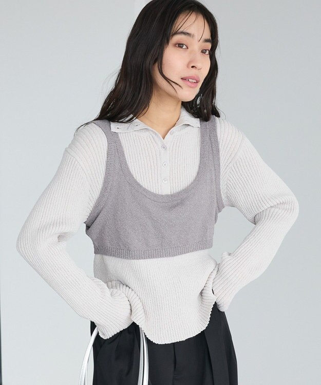 CRAFT STANDARD BOUTIQUE 2点セット/ベスト＋ハーフボタンリブニットトップ Light Gray