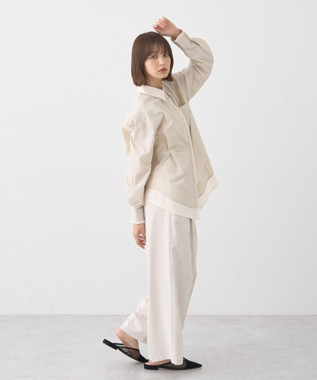 earth music&ecology レイヤードストライプシャツ Beige