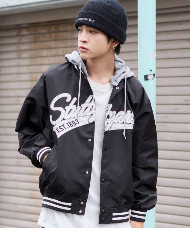 WEGO 【ユニセックス着用ITEM】2WAYフードワッペンスタジャン ブラック