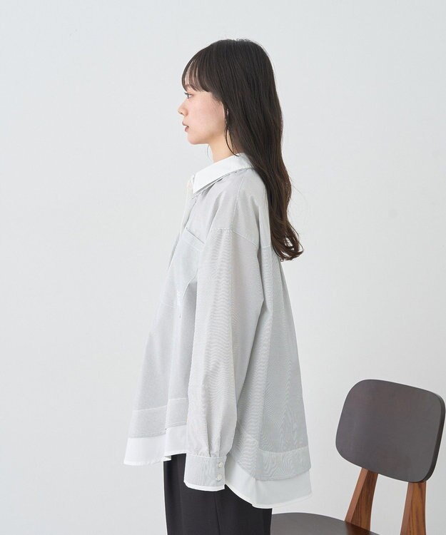 earth music&ecology レイヤードストライプシャツ Off White