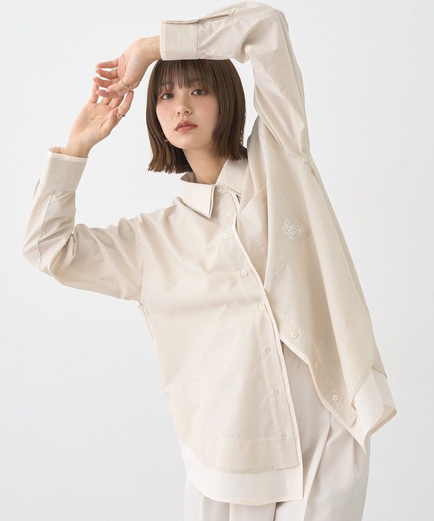 earth music&ecology レイヤードストライプシャツ Beige