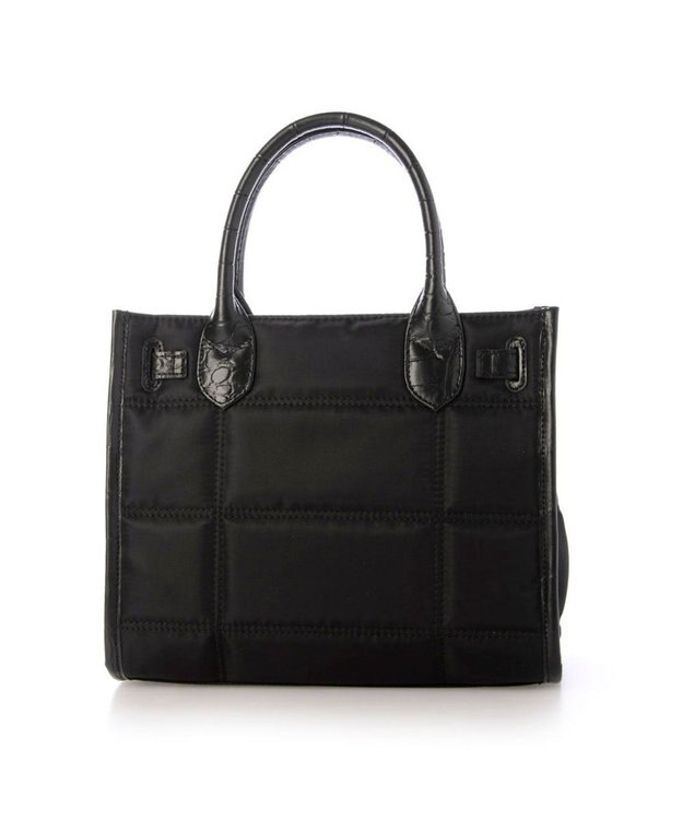 UNBILLION ペルケ perche / ナイロンキルト×クロコ型押し牛革2wayトートバッグS ブラック