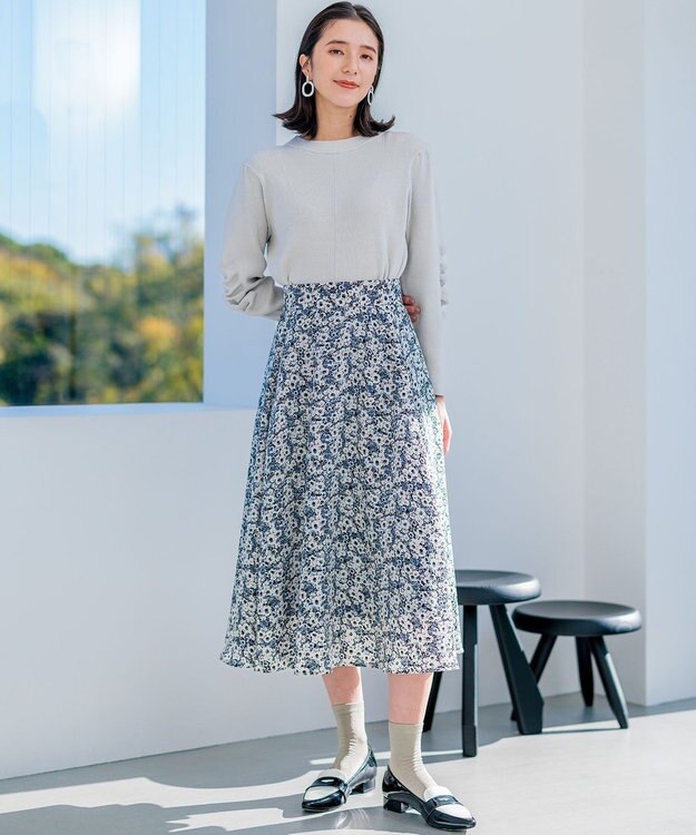 組曲 L Elena フリルスリーブ ニットプルオーバー ライトグレー系