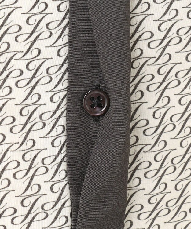 自由区 【セットアップ対応・洗える】モノグラムプリント ブラウス ベージュ×スレート