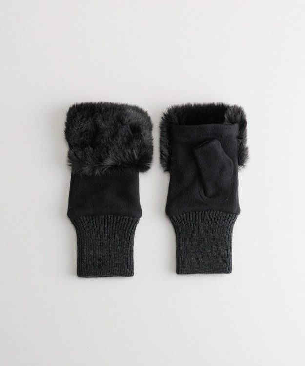 ORuKuBET  フェイクファー付きフィンガーレスグローブ(WOMEN) ブラック