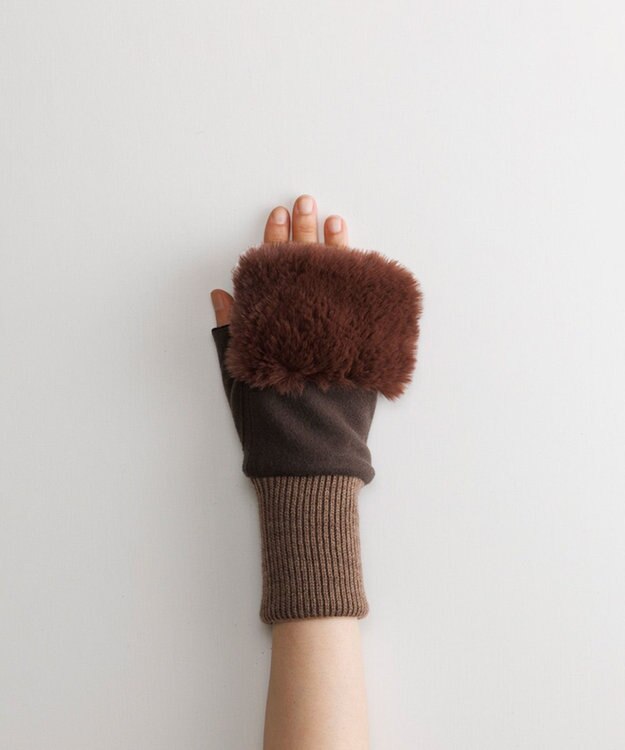 ORuKuBET  フェイクファー付きフィンガーレスグローブ(WOMEN) ダークブラウン