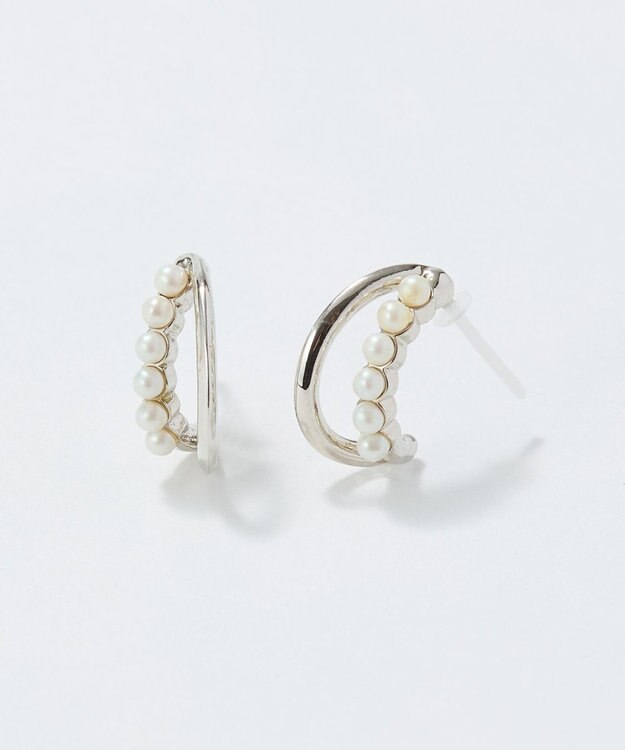 Phoebe 〈アレルギー対応〉プチパールダブルフープセラミックピアス　シルバー シルバー